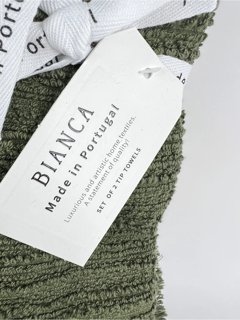 Bianca 6 Pc Bath Towel Set With Fringe 100% Cotton Olive Green Textured NEW